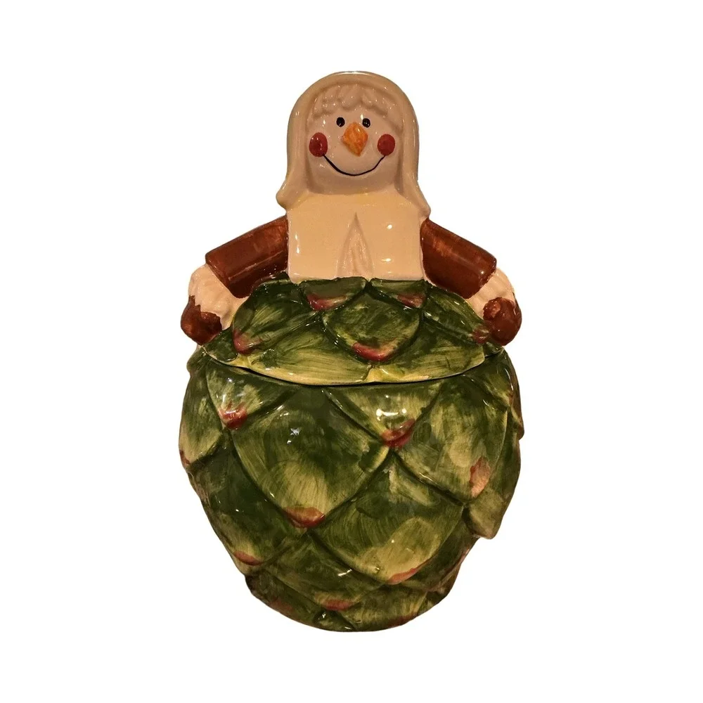 Vintage WCL Artichoke Pilgrim Scarecrow Ceramic Canister Cookie Jar 1970s 8.5